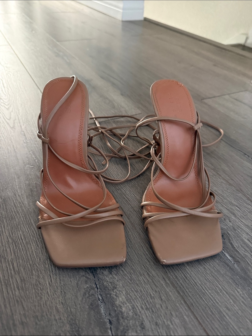 ASOS Lace-Up Strappy Heeled Sandals in Tan